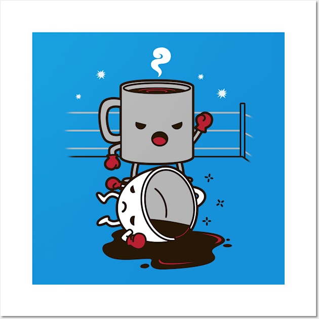 Funny Kawaii Coffee Boxing K.O. Knock Out Boxing Match Sports Cartoon Wall Art by BoggsNicolas